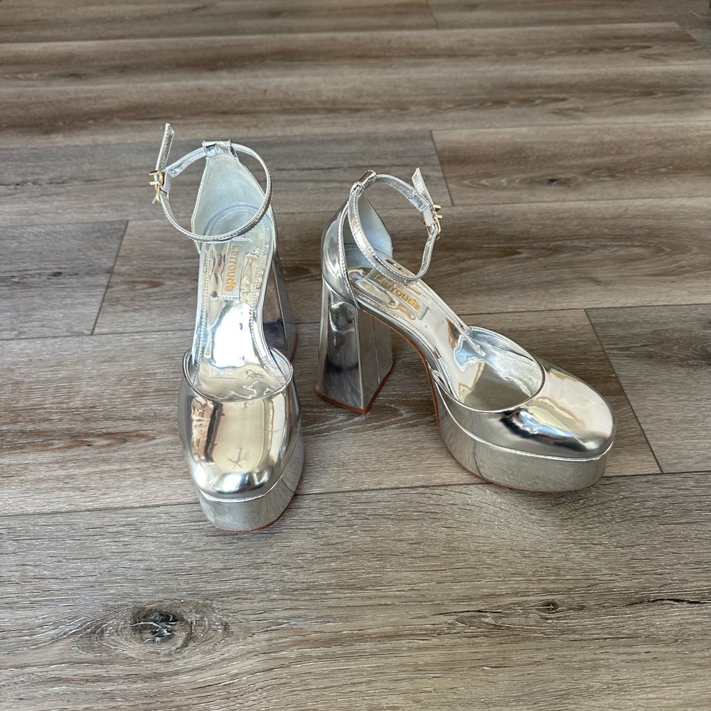 Larroude Silver Platform Heels